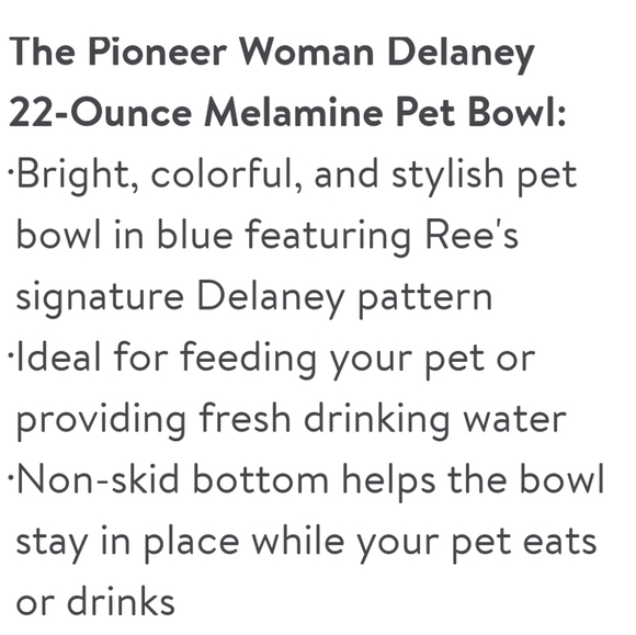 ❤️ New Pioneer Woman Delaney 22 Ounce Melamine Pet Bowl - Picture 5 of 7